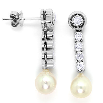 Foto 1 - Ohrhänger mit Lupenreinen Brillanten und Tropfen Perlen, S3543