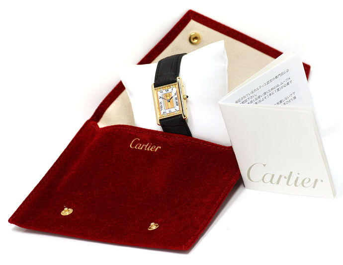 Foto 4 - Must de Cartier Tank Vermeil Drei Gold-Uhr, Faltschieße, U2156